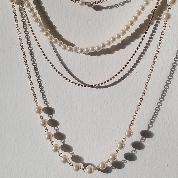 Pearl and Diamond Gold Plated Layered Necklace - Picture 2 of 4